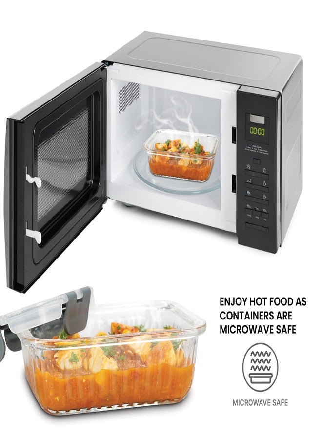 Treo By Milton Clip Fresh RIB Rectangular 370 ml Premium High Borosilicate Glass Container - Airtight, Leak-Proof, Microwave & Dishwasher Safe with Air Vent, Stackable & 100% Food Safe Design - Image 3